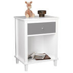 Gray+Silver Handle Wooden Nightstand 26.77''H with One Drawer One Shelf for Kids and Adults, White+Gray Finish MDF - Grand Goldman Shop