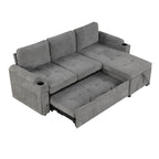 Modern L-shaped Convertible Sofa Bed with Storage, Cup Holders, USB Ports, Gray Chenille, 83.5' - Grand Goldman Shop