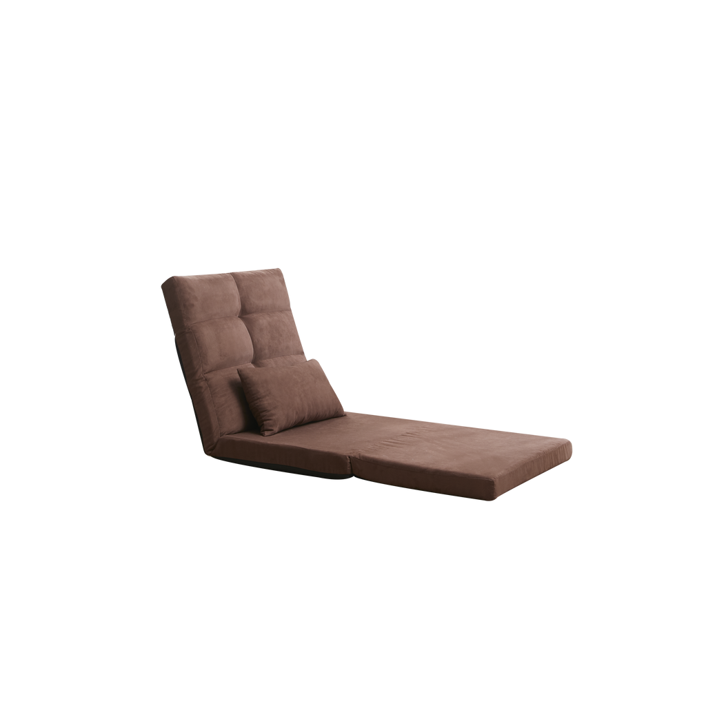 Modern Triple Fold-Down Brown Metal Frame Sofa Bed with 5 Reclining Positions and Pillow – Adjustable Upholstered Floor Couch for Gaming or Guest Room - Grand Goldman Shop