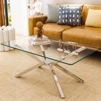 39.37' Rectangular Clear Tempered Glass Coffee Table,Stylish Design with silver Metal Legs, Coffee Table for Living Room - Grand Goldman Shop
