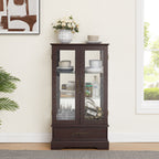 Glass Cabinet Lighted Glass Cabinet Curio Display Cabinet with Adjustable Glass Shelves 2 Doors and 1 drawer Cabinet Bulb Included Cherry - Grand Goldman Shop