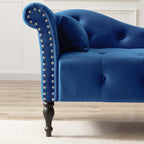 Aijia 60.6' Velvet Chaise Lounge Buttons Tufted Nailhead Trimmed Solid Wood Legs with 1 Pillow,Blue  (Left Arm Design as Shown in the Picture) - Grand Goldman Shop