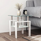 1-Piece Modern Tempered Glass Tea Table Coffee Table End Table, Square Table for Living Room, Transparent/White - Grand Goldman Shop