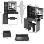 37' Middle Size Left Bedside Cabinet Vanity Table + Cushioned Stool Dresser Set, 2 AC+2 USB Socket, Hair Dryer Stand, Large Touch Control LED Sliding Mirror, 3-color Switch, EPA, GCC, UL Certificate - Grand Goldman Shop