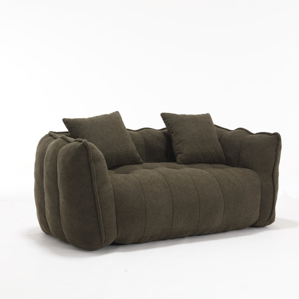 Cozy Beanbag Chair with High Resilience Foam Core for Two - Olive Green Chenille, 66x35x25 inches - Grand Goldman Shop