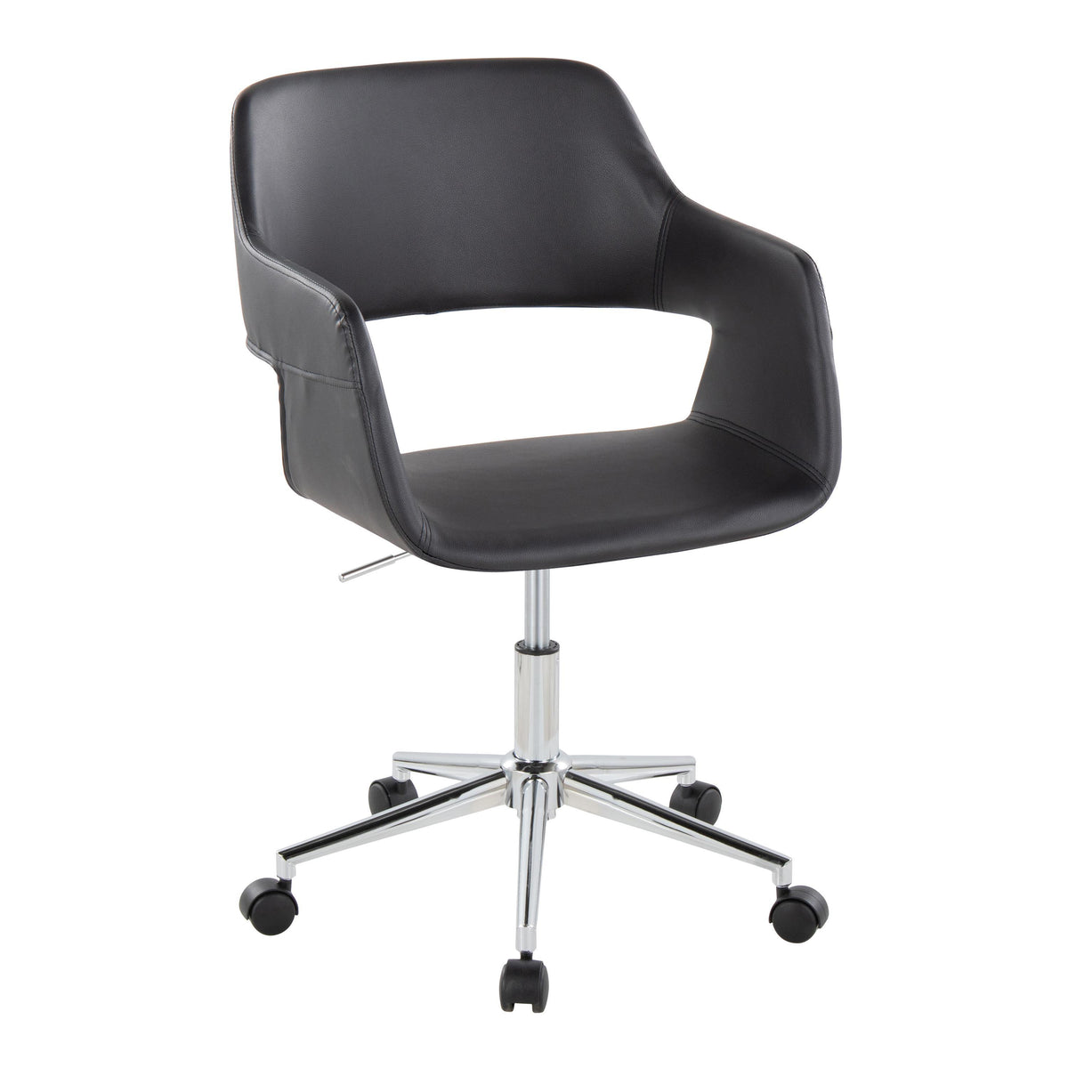 Contemporary Task Chair in Chrome Metal and Black Faux Leather - Grand Goldman