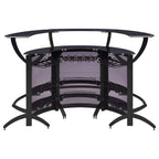 Elaina Black 3-Piece Curved Freestanding Home Bar with Smoked Acrylic Panels and Silver Metal Frame, Black Finish, Glass and Metal Construction - Grand Goldman Shop