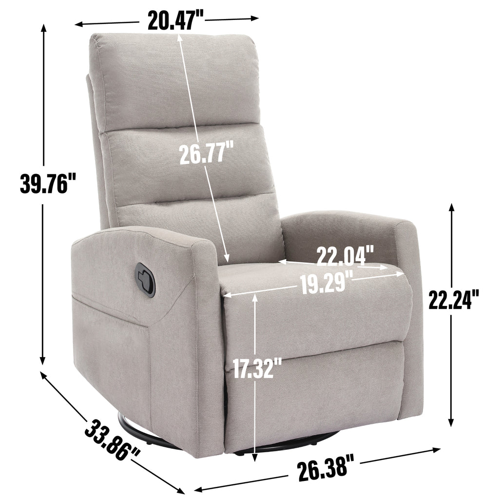 Manual Recliner Chair with Rocker and Swivel in Fabric for Living Room, Grey - Grand Goldman Shop