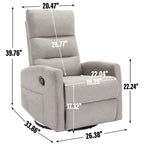 Manual Recliner Chair with Rocker and Swivel in Fabric for Living Room, Grey - Grand Goldman Shop
