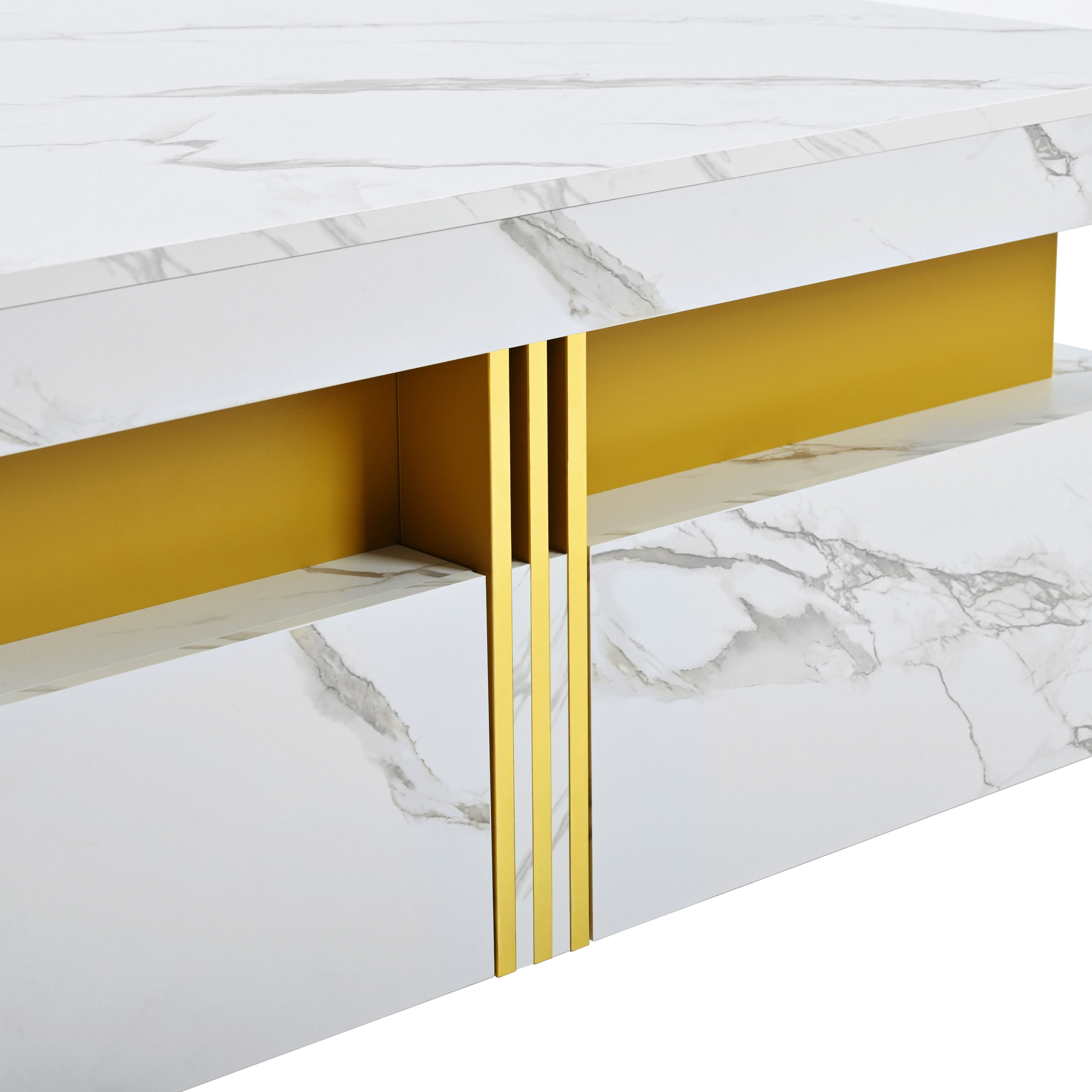 Modern White Square Storage Coffee Table with 4 Drawers - Grand Goldman Shop
