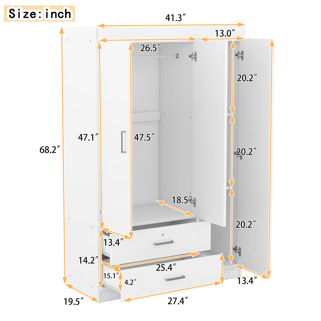 3-Door Mirror Wardrobe with shelves, White - Grand Goldman Shop