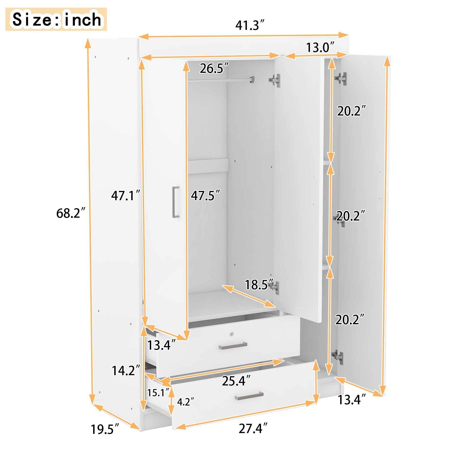 3-Door Mirror Wardrobe with shelves, White - Grand Goldman Shop