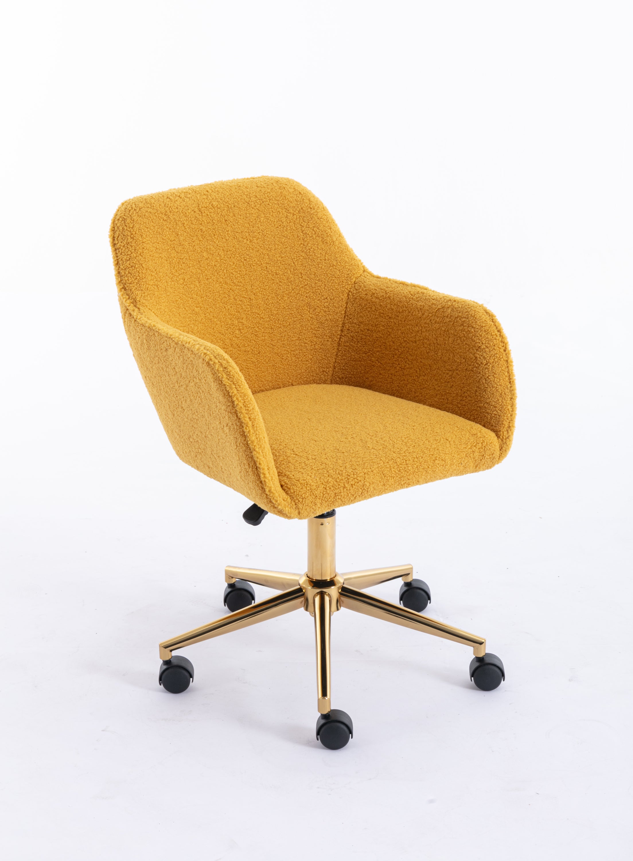 Modern Teddy Fabric Material Adjustable Height 360 Revolving Home Office Chair With Gold Metal Legs And Universal Wheel For I