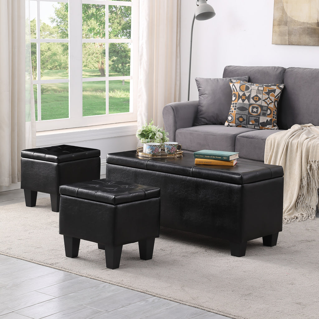 [VIDEO] Large Storage Ottoman Bench Set, 3 in 1 Combination Ottoman, Tufted Ottoman Linen Bench for Living Room, Entryway, Hallway, Bedroom Support 250lbs - Grand Goldman Shop
