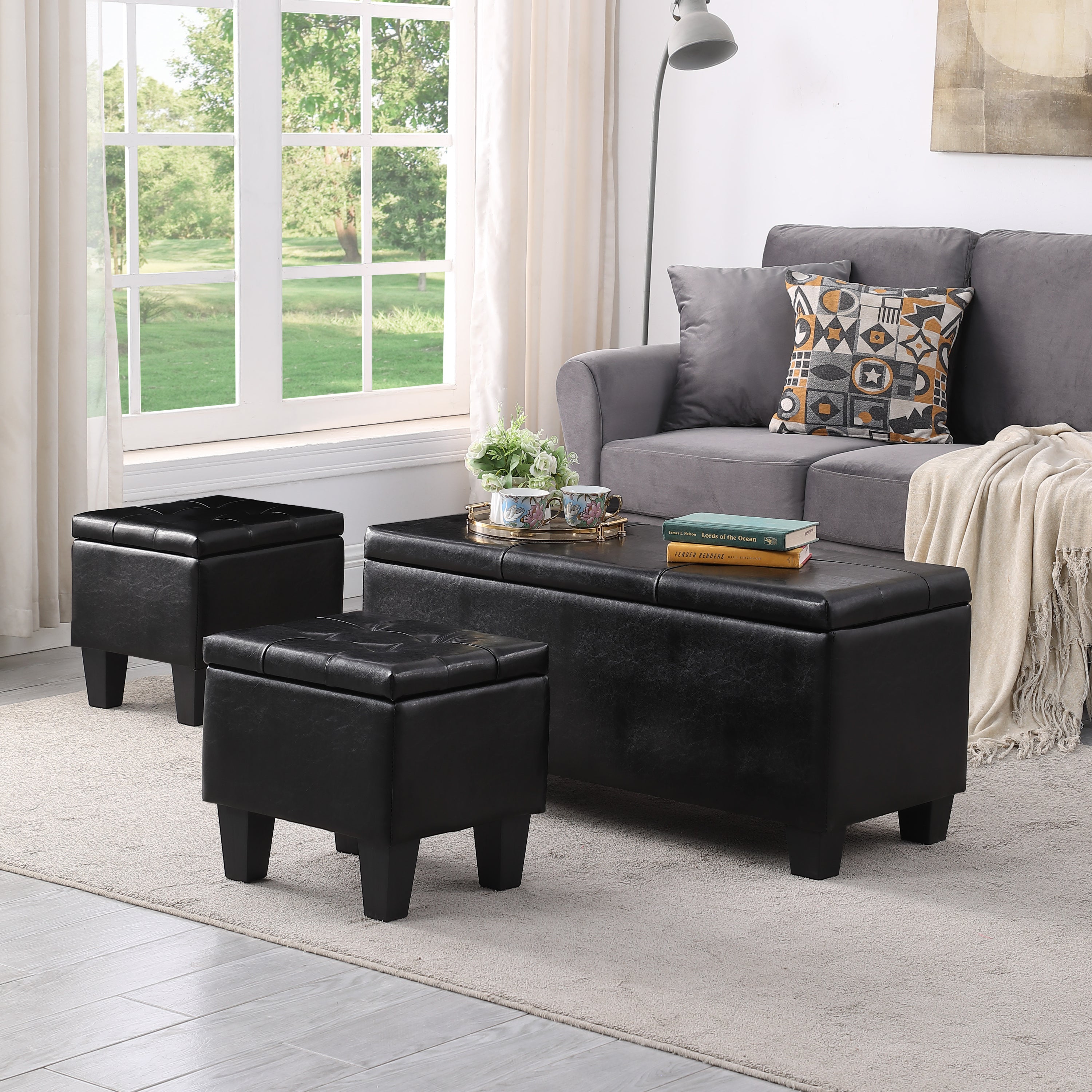 [VIDEO] Large Storage Ottoman Bench Set, 3 in 1 Combination Ottoman, Tufted Ottoman Linen Bench for Living Room, Entryway, Hallway, Bedroom Support 250lbs - Grand Goldman Shop