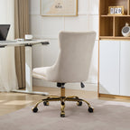 A&A Furniture Office Chair,Modern Velvet Upholstered Tufted Button Home Office Chair with Golden Metal Base,Adjustable Desk C