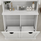 Two-Compartment Tilt-Out Dirty Laundry Basket Tall Bathroom Cabinet with 2 Adjustable Shelves-White - Grand Goldman Shop