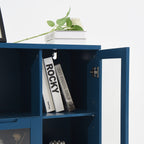 Navy Blue MDF Painted Cabinet with Glass Doors, Drawer, and Open Storage Space for Bedroom and Living Room - Grand Goldman Shop