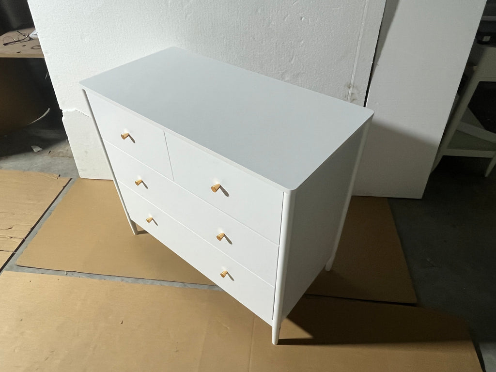 White 4-Drawer Kids Dresser with Antique Brass Pulls, Wooden Storage Cabinet for Nursery or Toddler Bedroom, 35.4' Wide - Grand Goldman Shop