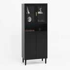 Tempered Glass Door Tall Storage Bookcase with adjustable board, 4 doors MDF painting finished cabinet, Black, Living room Bedroom storage - Grand Goldman Shop