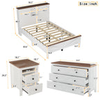 3-Pieces Bedroom Sets Full Size Farmhouse Platform Bed with Double Sliding Door Storage Headboard and Charging Station, Storage Nightstand and Dresser, White+Brown(Old SKU HL000091AAK) - Grand Goldman Shop