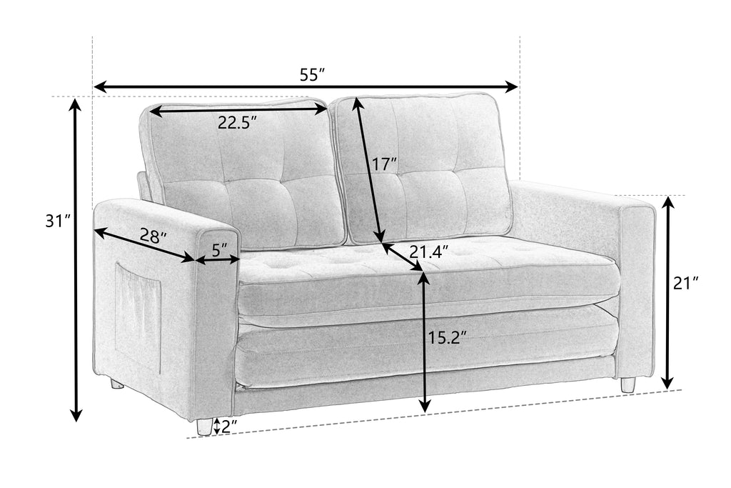 3 Fold Sofa,Convertible Futon Couch sleeper sofabed,Space saving loveseat,Pull Out Couch Bed for Living Room,Dark Gray & Light Gray & Beige,Velvet linen fabric - Grand Goldman Shop
