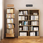 6 Tier Rotating Bookshelf, 360° Display Round Spinning Bookshelf with Wheels and Drawer, Space-Saving, Small Space Rotating Bookshelf Tower for Bedroom, Living Room, Home, Office, Wood Color - Grand Goldman Shop