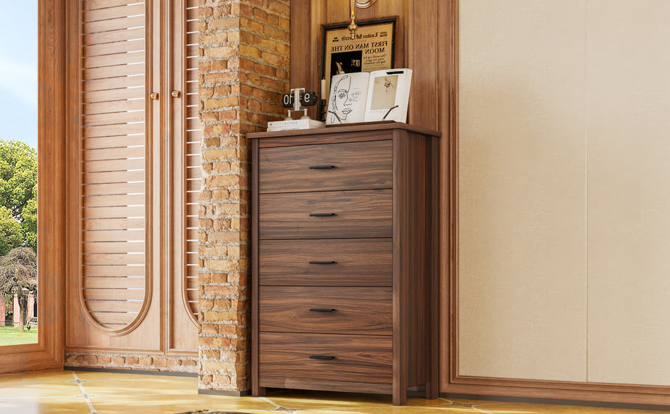 4PCS Bedroom Sets, Wooden Queen Size Bed Frame with Storage Headboard and Charging Station, 2 Nightstands with 2 Drawers, 1 Dresser with 5 Drawers, Walnut(old SKU HL000102AAD) - Grand Goldman Shop