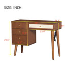 39' Retro Bohemian Style Wooden Makeup Vanity Set with Charging Plug&USB Port and Stool, Dressing Table with 3 Storage Drawers and 1 Rectangular Rattan Drawer, Walnut - Grand Goldman Shop