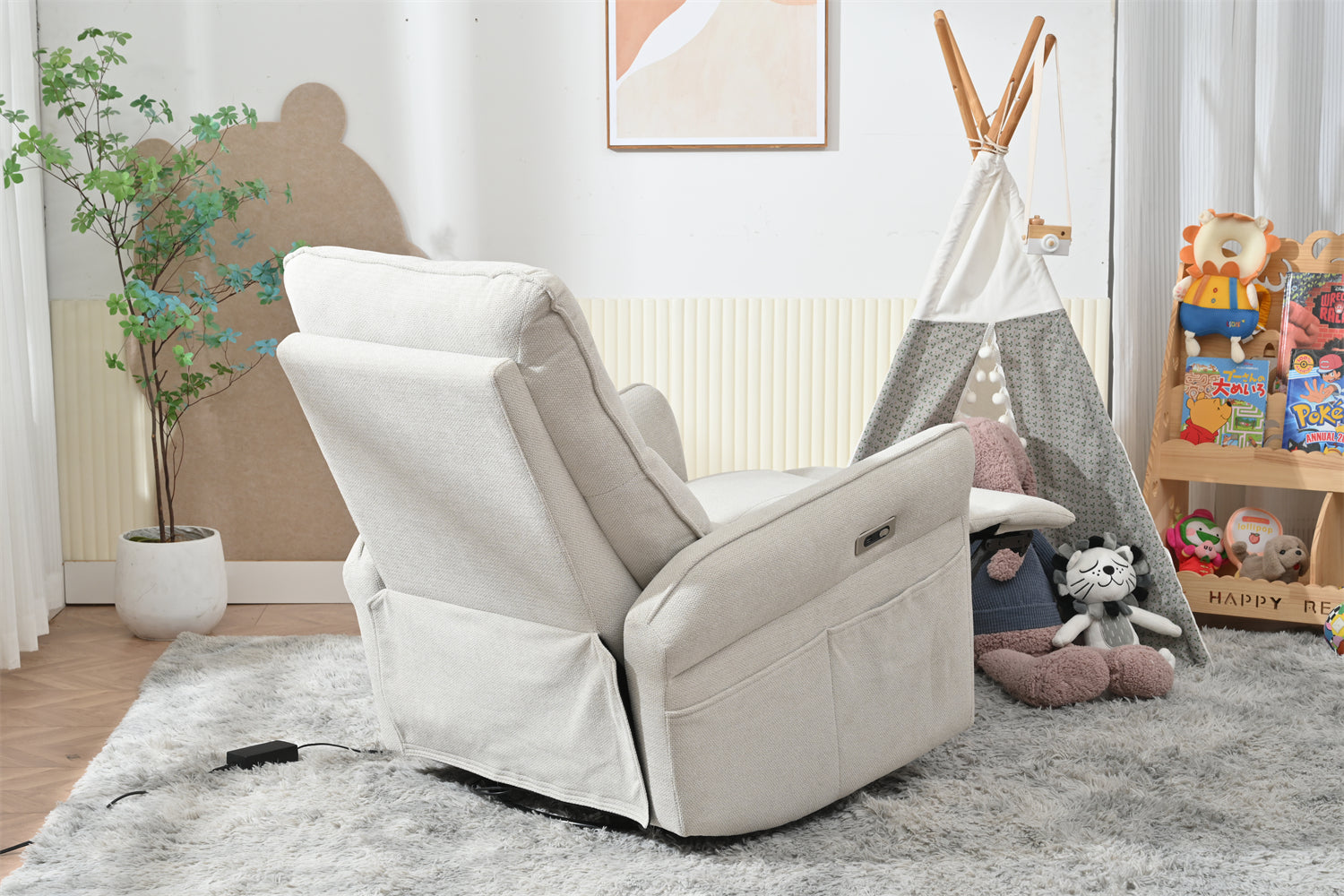 270° Power Swivel Rocker Recliner Chair for Adults, Swivel Rocking Recliner Chair,Electric Small Recliners for Small Spaces, Single Sofa Recliner for Living Room, Bedroom,RV (Fabric Gray+270°Swivel) - Grand Goldman Shop
