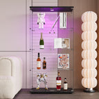 Two-door LED lights  Glass Display Cabinet 4 Shelves with Door, Floor Standing Curio Bookshelf for Living Room Bedroom Office