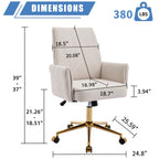 Ergonomic Mid-Back Office Chair with Striped Fabric, White Corduroy, Adjustable Lumbar Support and Gold Base, 25.2 x 24.0 x 3
