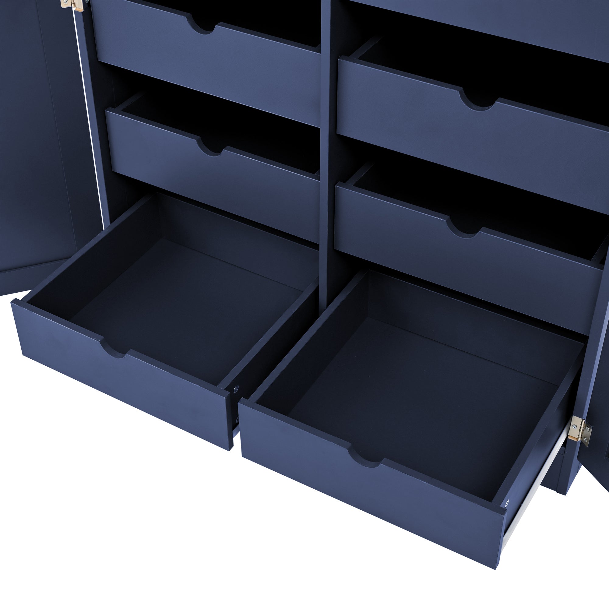 [Assembly Video Provided] TOPMAX 35.5x17.6x70.9inch Freestanding Kitchen Pantry Cabinet, Tall Storage Cabinet with 4 Doors, 2 Door Shelves, 8 Pull-out Trays and Adjustable Shelf for Dining Room, Blue - Grand Goldman Shop