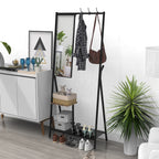 Coat Rack with Mirror, Multifunctional Hall Tree with Shoe Storage, Metal Frame, for Living Room Bedroom 73x32x15 Inches, Industrial Style, Rustic Brown and Black - Grand Goldman Shop