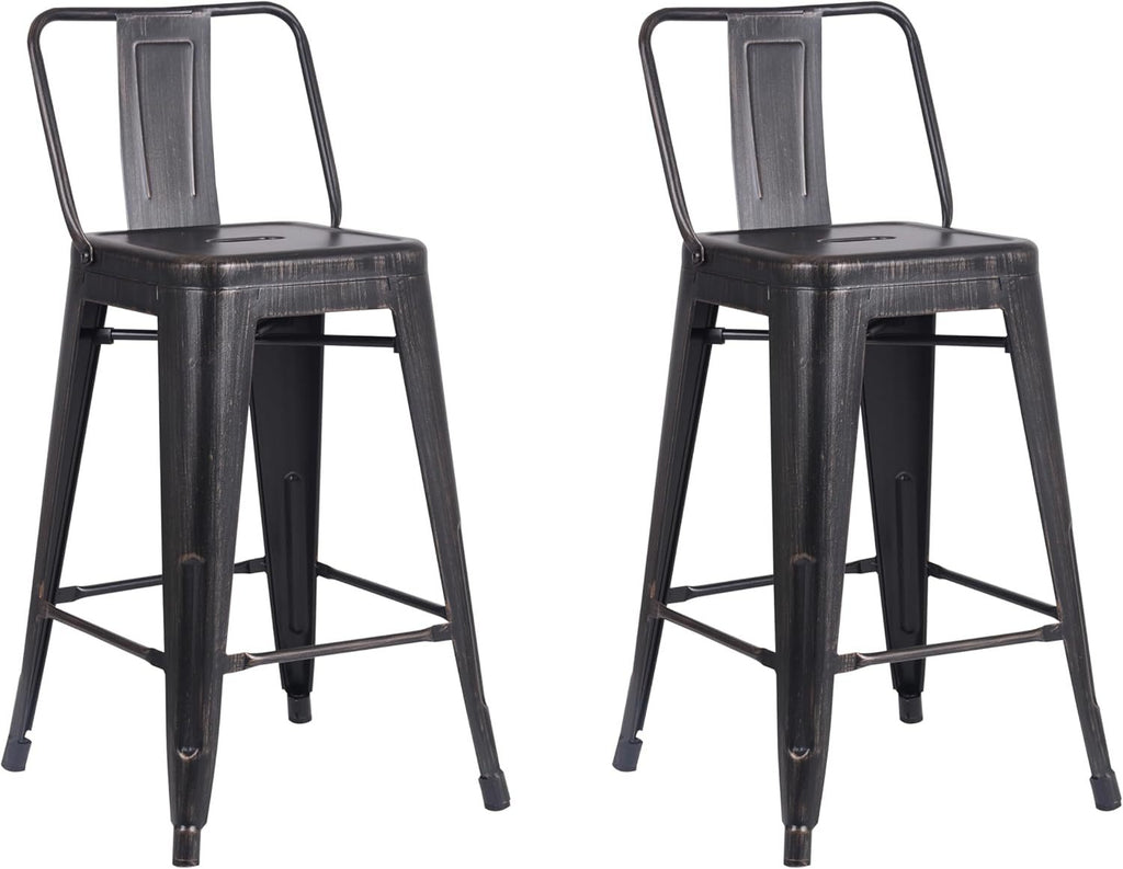 Modern Light Weight Industrial Contemporary Rustic Vintage Costal Metal Barstools with Bucket Back and 4 Leg Design, (Set of 