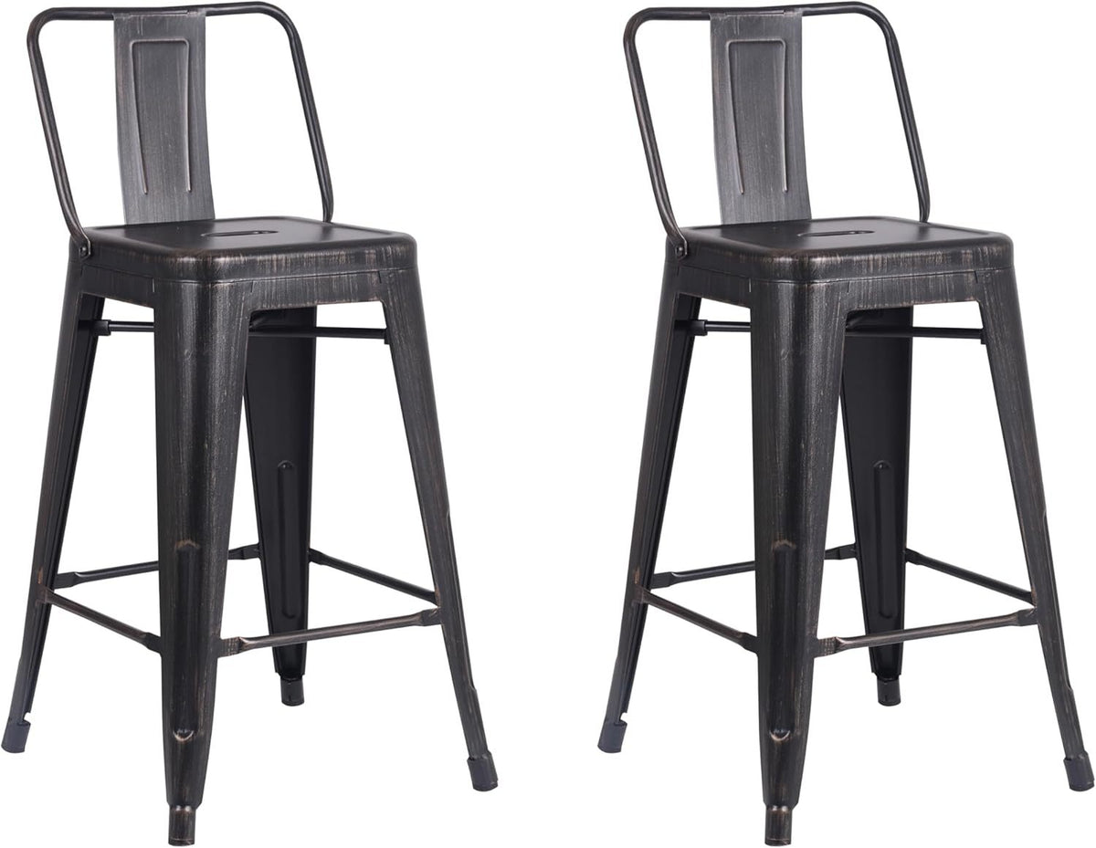 Modern Light Weight Industrial Contemporary Rustic Vintage Costal Metal Barstools with Bucket Back and 4 Leg Design, (Set of 