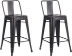 Modern Light Weight Industrial Contemporary Rustic Vintage Costal Metal Barstools with Bucket Back and 4 Leg Design, (Set of 