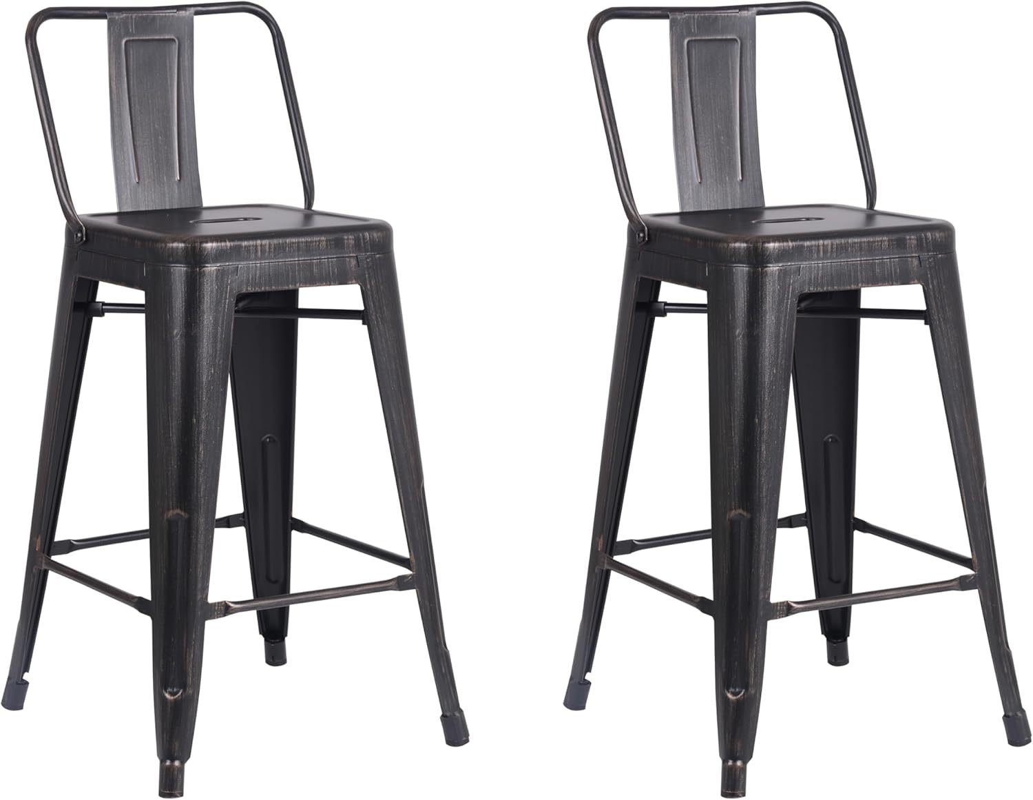 Modern Light Weight Industrial Contemporary Rustic Vintage Costal Metal Barstools with Bucket Back and 4 Leg Design, (Set of 