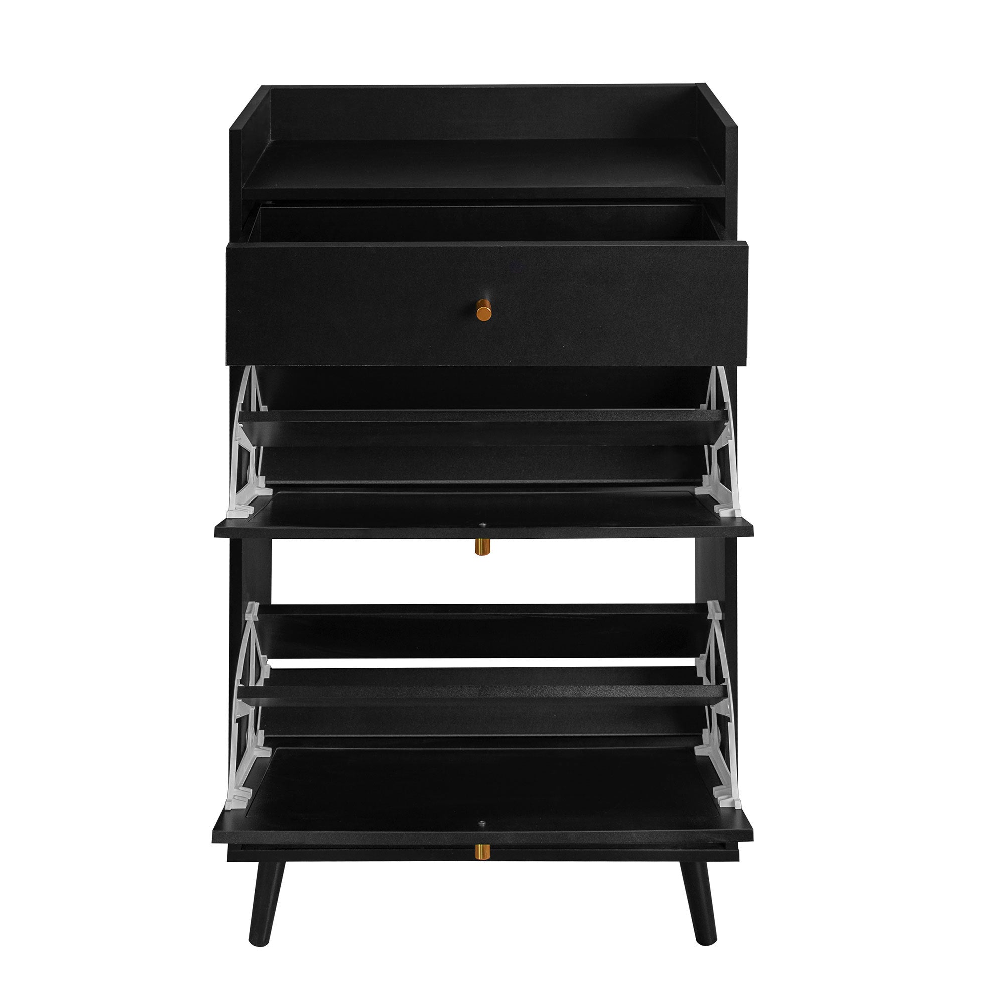 Allen Rattan 2-Door 1-Drawer Cabinet Shoe Rack for Entrance, Black Particle Board, Double Layer - Grand Goldman Shop