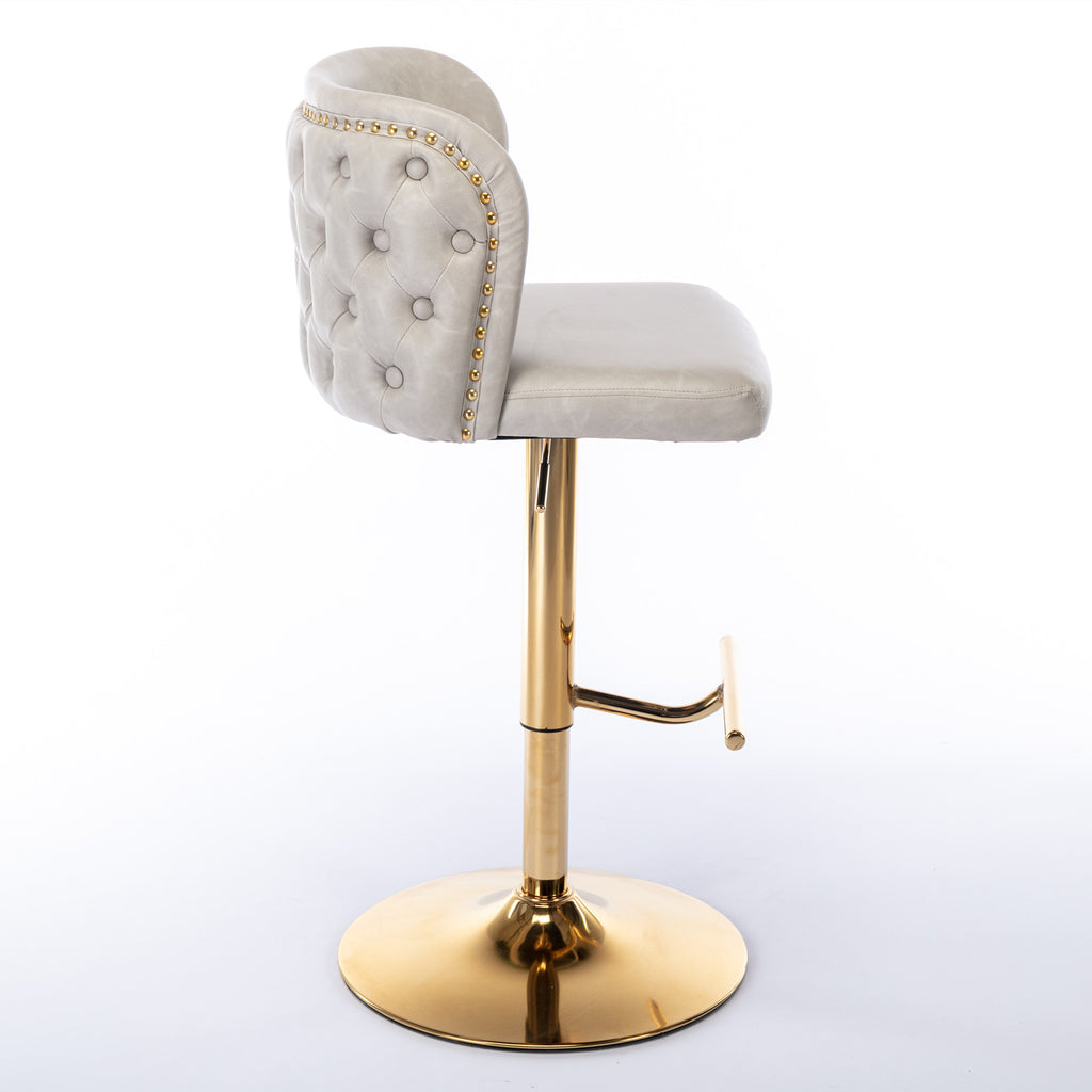 A&A Furniture,Swivel Barstools Adjusatble Seat Height, Modern PU Upholstered Bar Stools with  the whole Back Tufted, for Home Pub and Kitchen Island（Beige, Set of 2） - Grand Goldman Shop