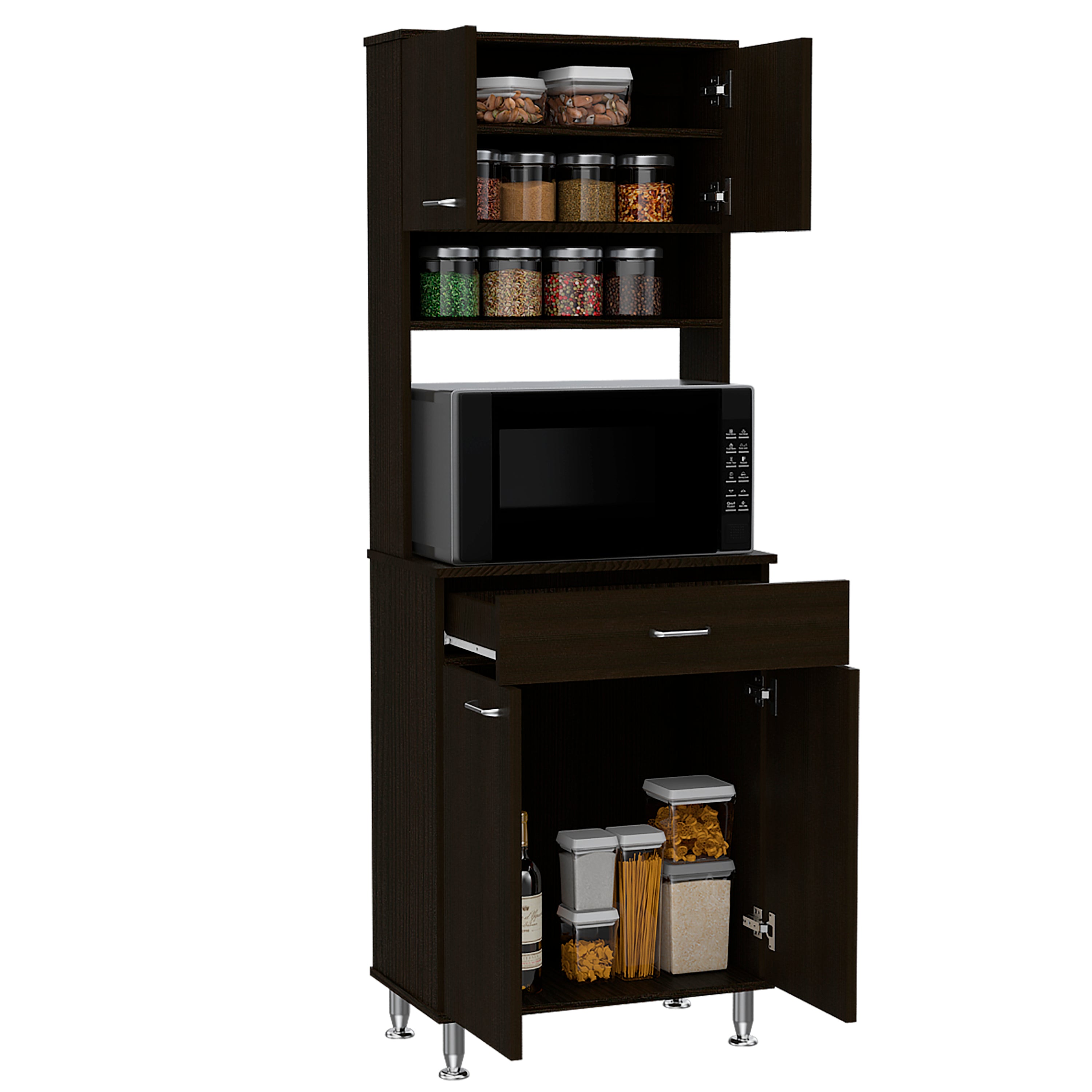 Della 60 Kitchen Pantry with Countertop, Closed & Open Storage -Black - Grand Goldman