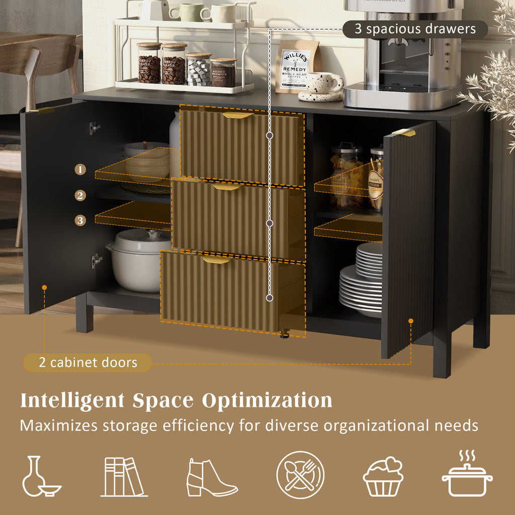 U_STYLE Sideboard with Wave Design - 3 Adjustable Shelves, 3 Drawers & Soft-Close Doors, Storage Console Table with Metal Handles, Suitable for Study, Hallway and Living Room, 3 Colors - Grand Goldman Shop