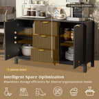 U_STYLE Sideboard with Wave Design - 3 Adjustable Shelves, 3 Drawers & Soft-Close Doors, Storage Console Table with Metal Handles, Suitable for Study, Hallway and Living Room, 3 Colors - Grand Goldman Shop