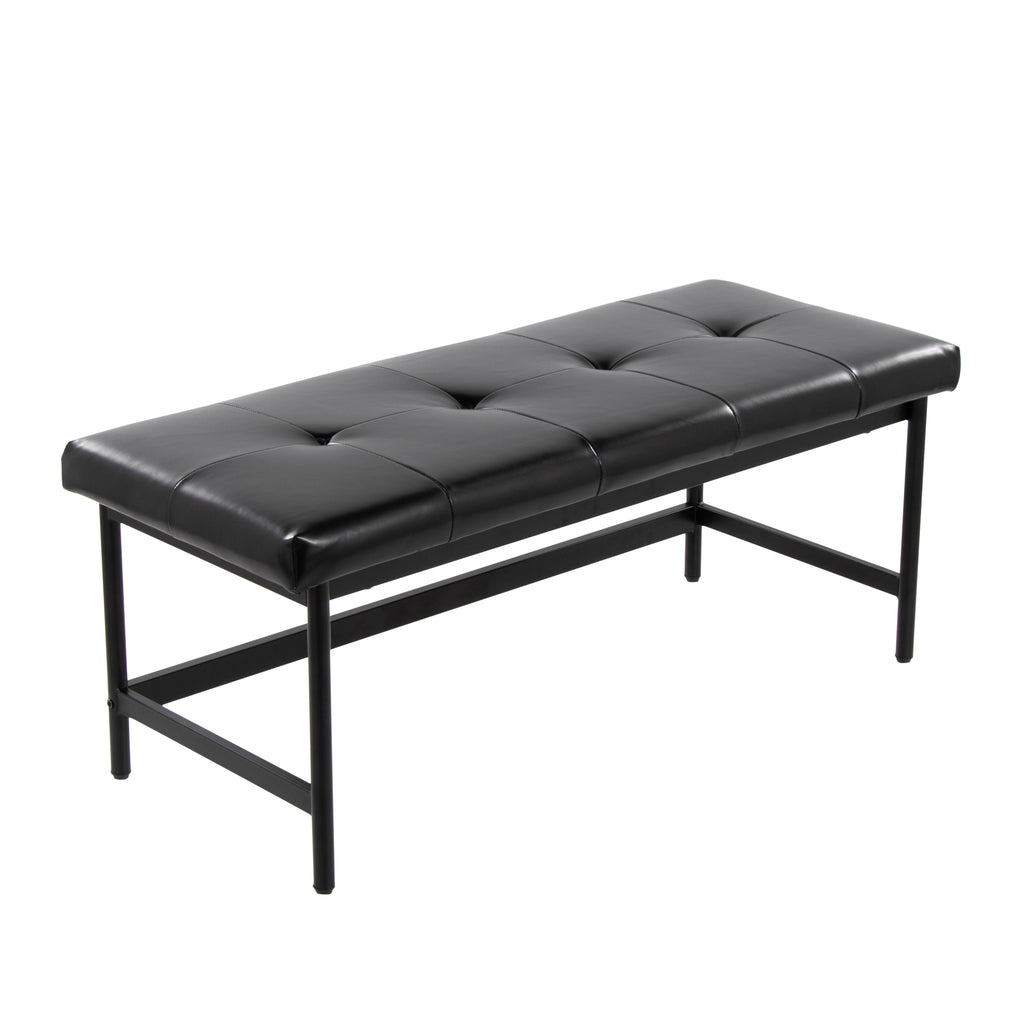 Bench in Black Metal and Black Faux Leather - Grand Goldman Shop