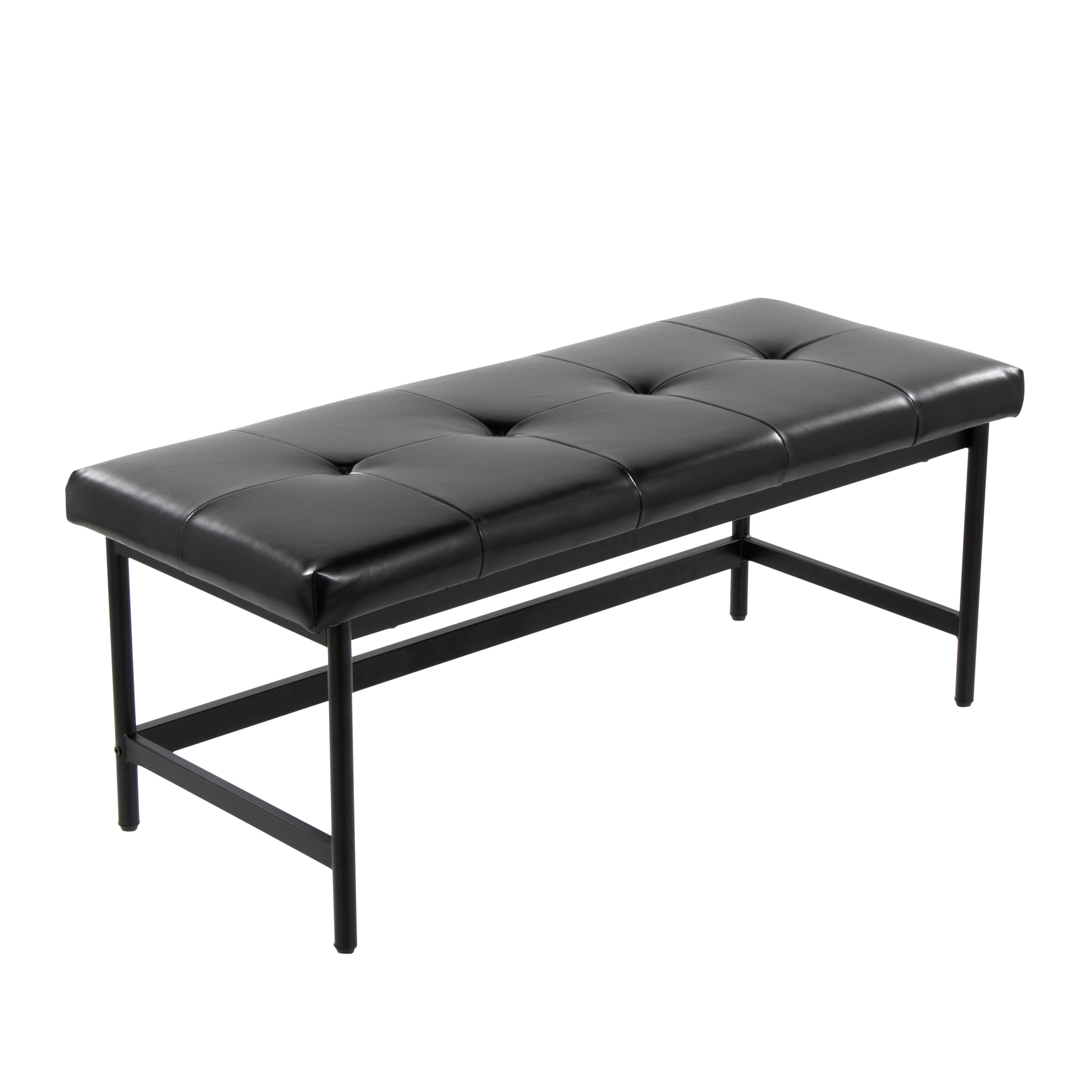Bench in Black Metal and Black Faux Leather - Grand Goldman Shop
