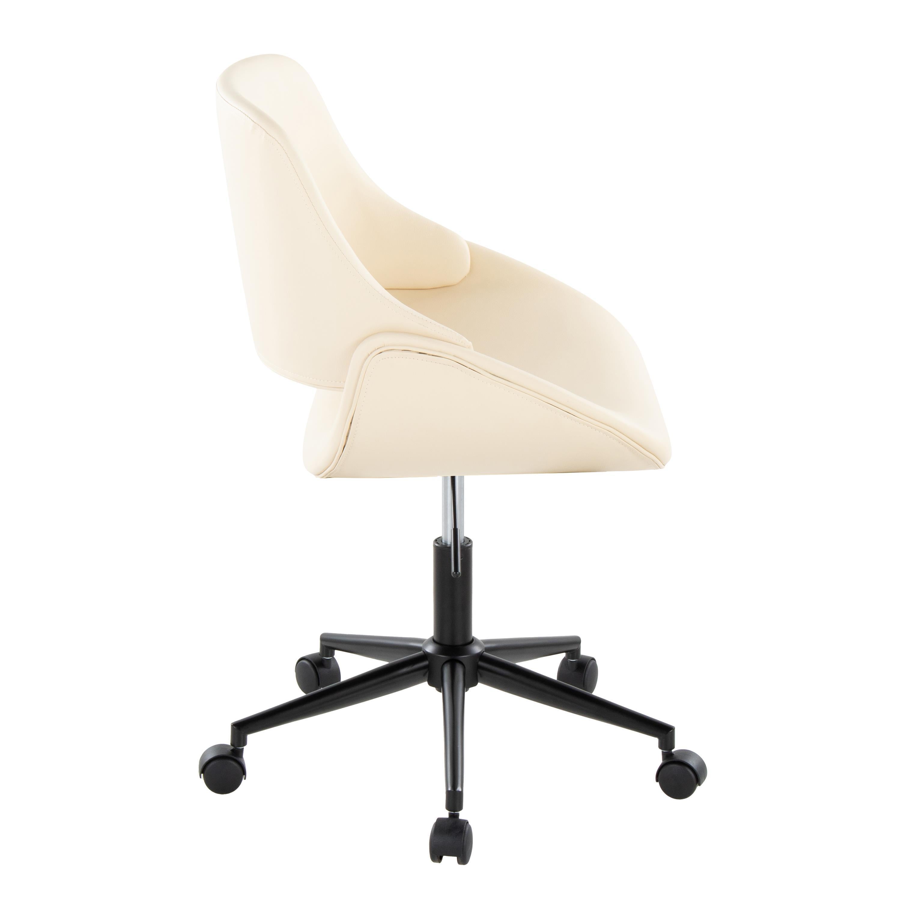 Contemporary Office Chair in Black Metal and Cream Faux Leather - Grand Goldman