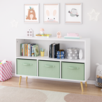 Kids bookcase with Collapsible Fabric Drawers, Children's Book Display, Toy Storage Cabinet Organizer, White/Green | Premium 