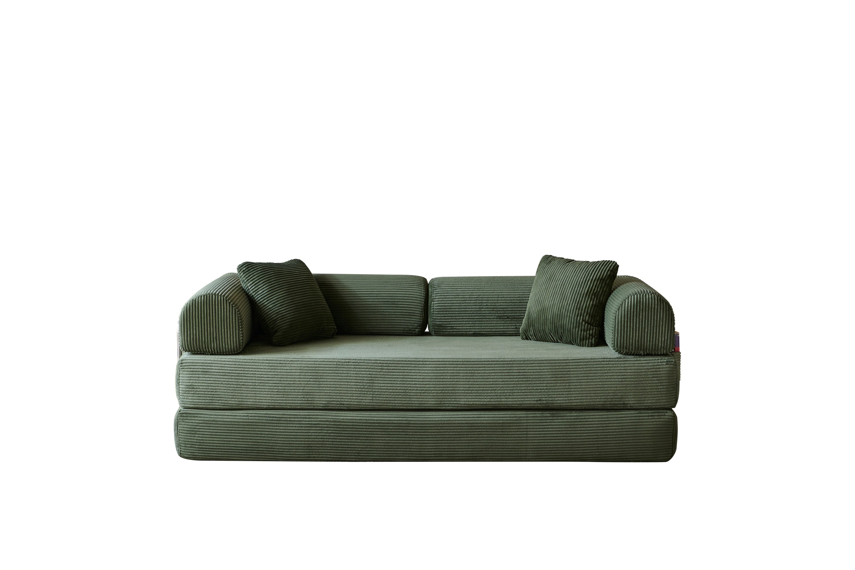 78.8' Compression Sofa,Convertible Floor Sofa Bed-with Pillow Back Support Armrest,Comfy Futon Couch Sleeper Bed,Loveseats Boneless Modular Sectional Sofa,Corduroy fabric,for Living Room,Bedroom,Green - Grand Goldman Shop