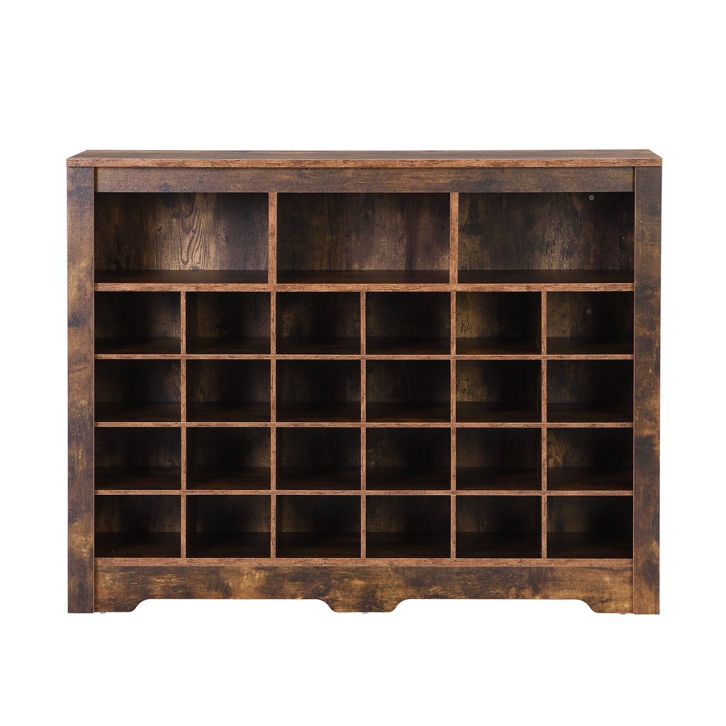 ON-TREND Sleek Design 24 Shoe Cubby Console, Modern Shoe Cabinet with Curved Base, Versatile Sideboard with High-quality for Hallway, Bedroom, Living Room, Rustic Brown - Grand Goldman Shop