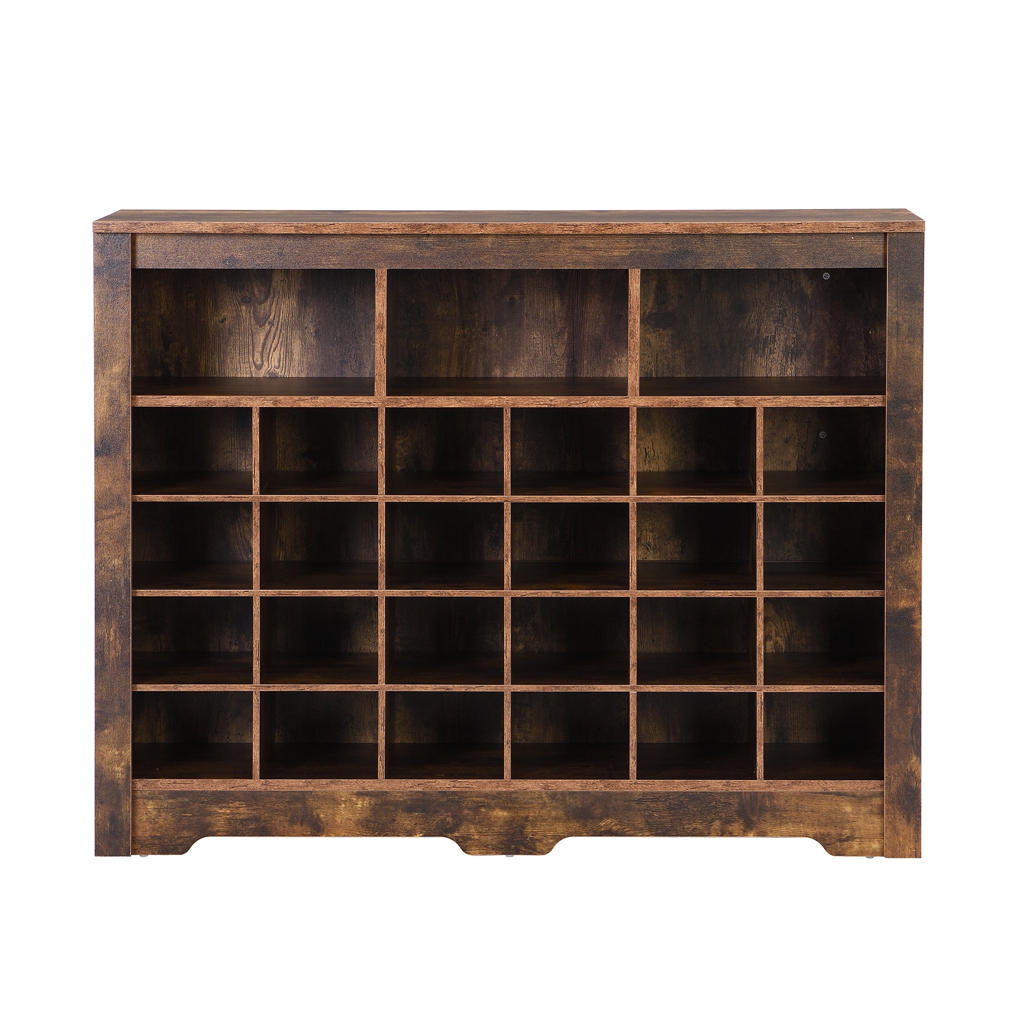 ON-TREND Sleek Design 24 Shoe Cubby Console, Modern Shoe Cabinet with Curved Base, Versatile Sideboard with High-quality for Hallway, Bedroom, Living Room, Rustic Brown - Grand Goldman Shop
